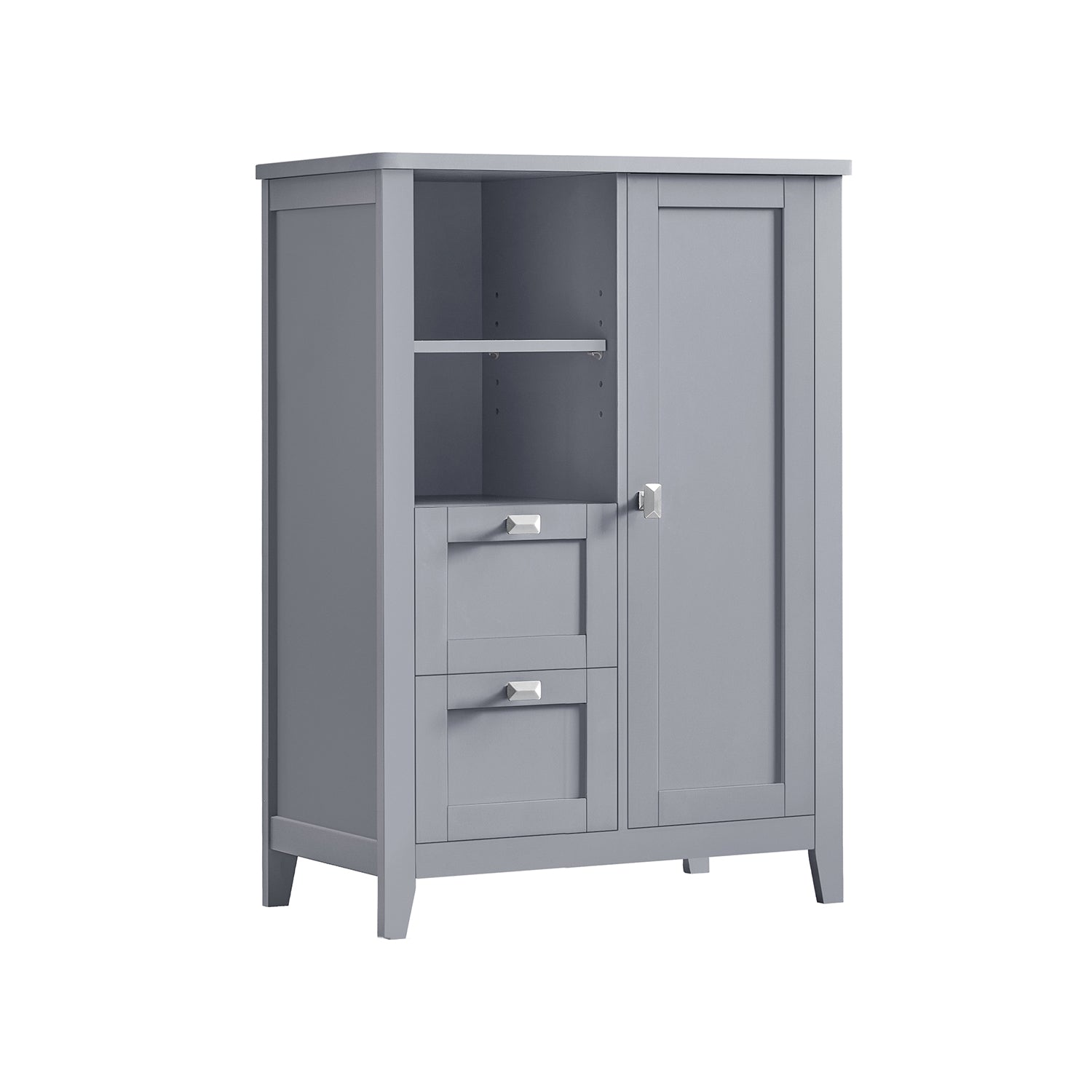 Bathroom Floor Storage Cabinet with Open Compartments and 2 Drawers