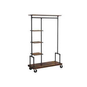 Industrial Brown Clothing Rack on Wheels
