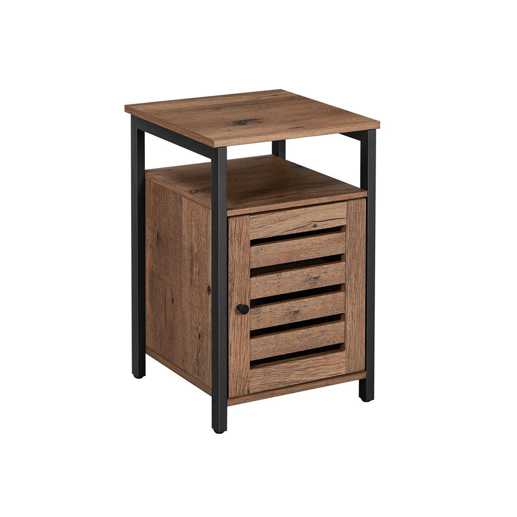 Industrial Rustic Brown End Table with Cabinet - Image 2