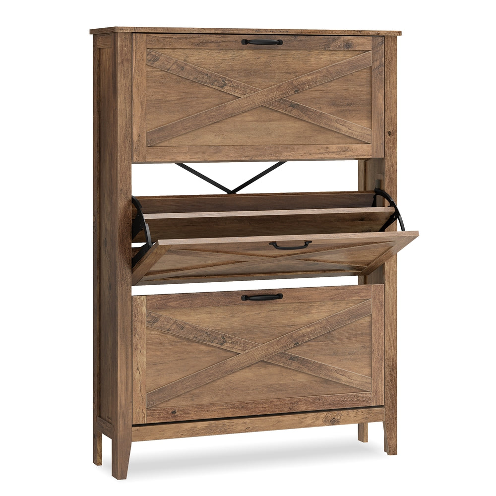 Liry Collection - Shoe Storage Cabinet Organizer with 3 Flip Drawers - Image 2