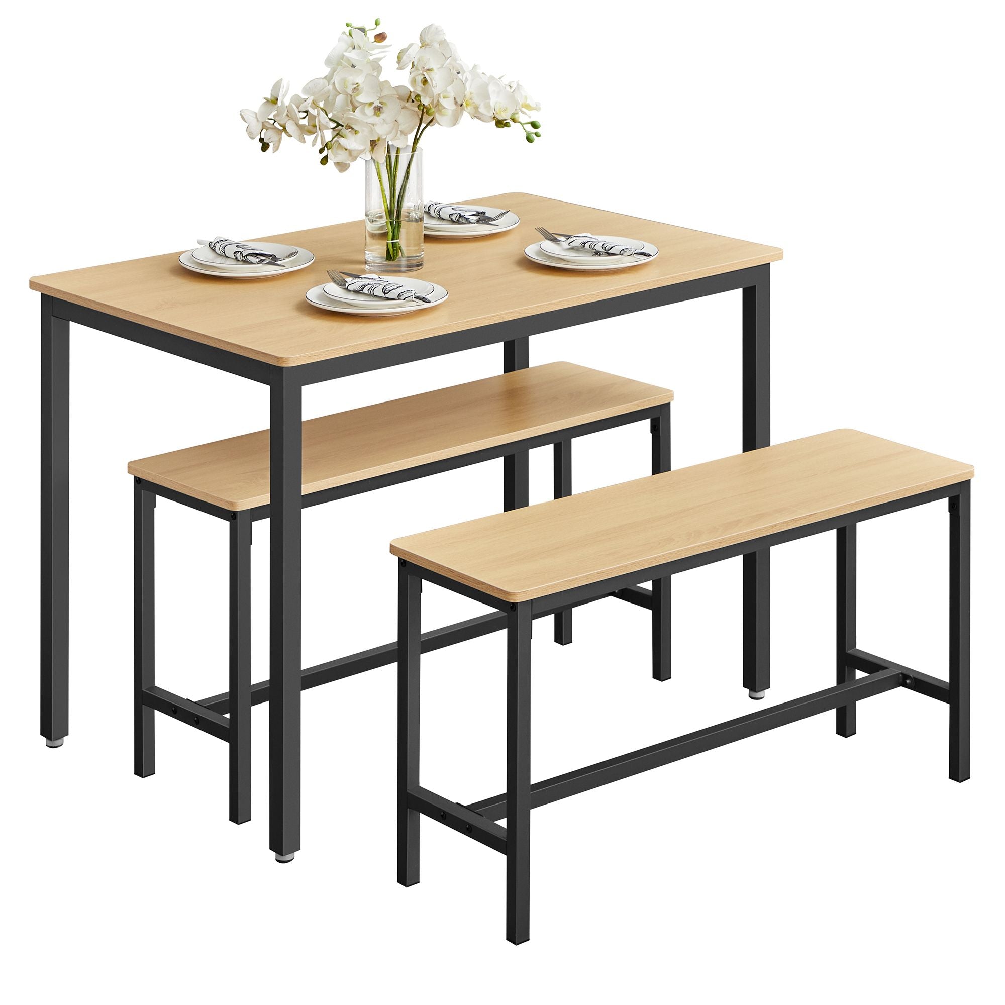 Industrial Rustic Brown Dining Table with 2 Benches - Image 3