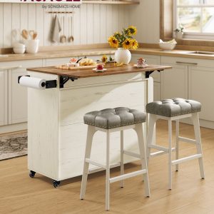 VASAGLE Mobile Kitchen Island with Drop Leaf. Portable Island with Spice Rack