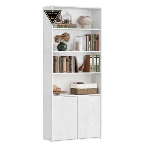 Tool free tall bookcase with adjustable shelves for study