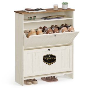 Snapsemble Superfast Assembly. Shoe Storage Cabinet for Entryway with 2 Flip Drawers