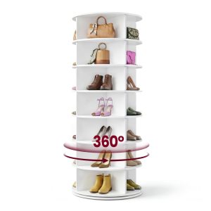 Free standing rotating shoe rack tower for closet or small spaces