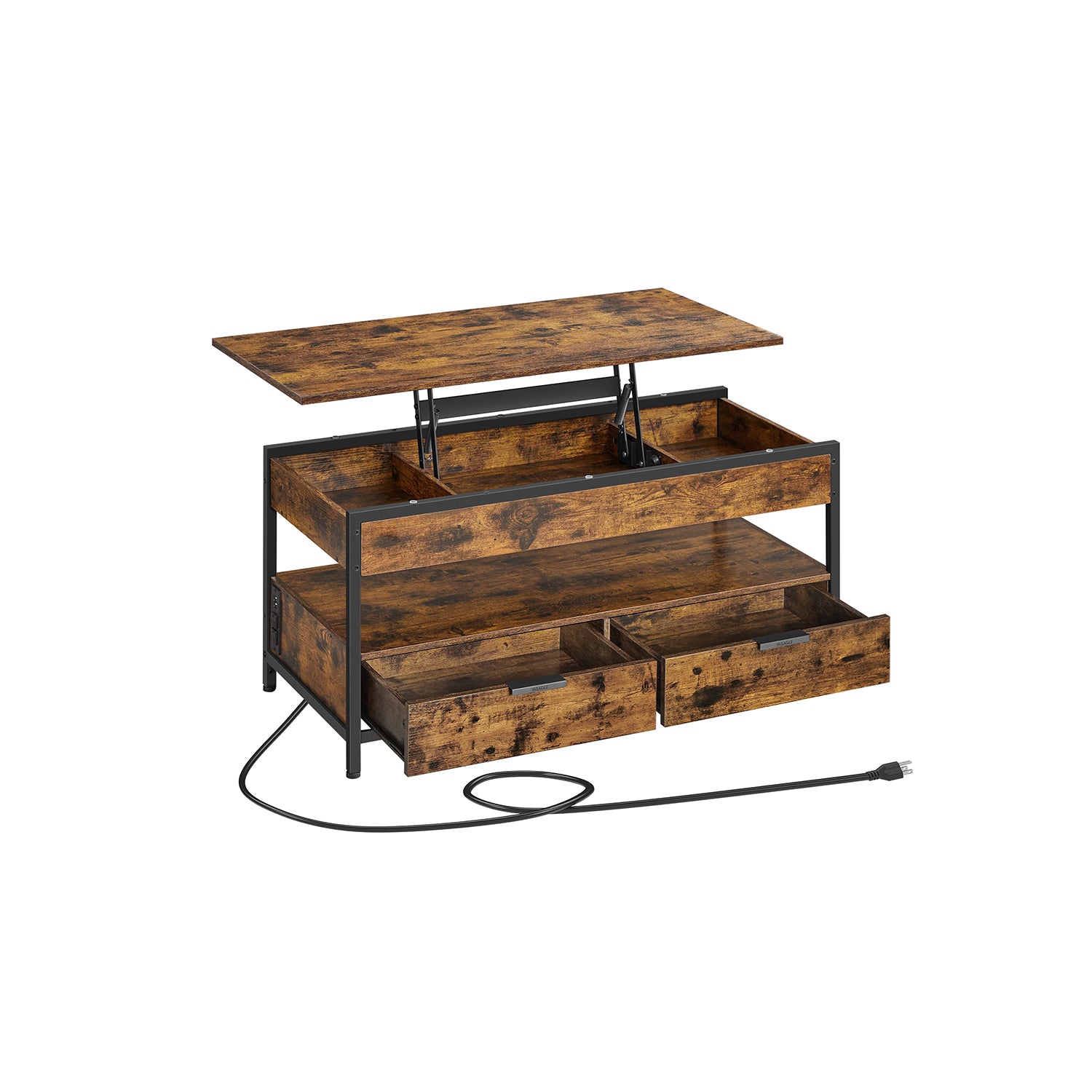 Lift-Top Coffee Table with Charging Station and Drawers