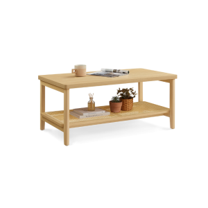 Rectangular Center Table with PVC Rattan Storage Shelf