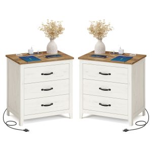 VASAGLE LIRY Collection - Farmhouse Nightstand with Charging Station