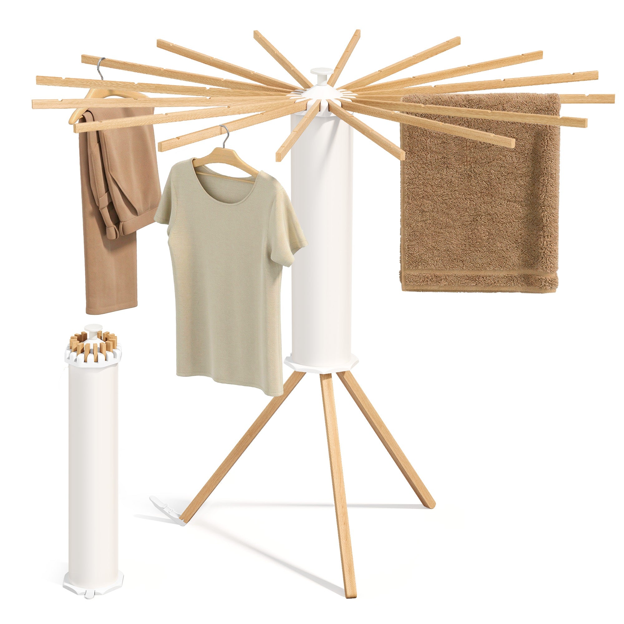 Foldable Rotary Clothes Drying Rack with 16 Pull-Out Arms