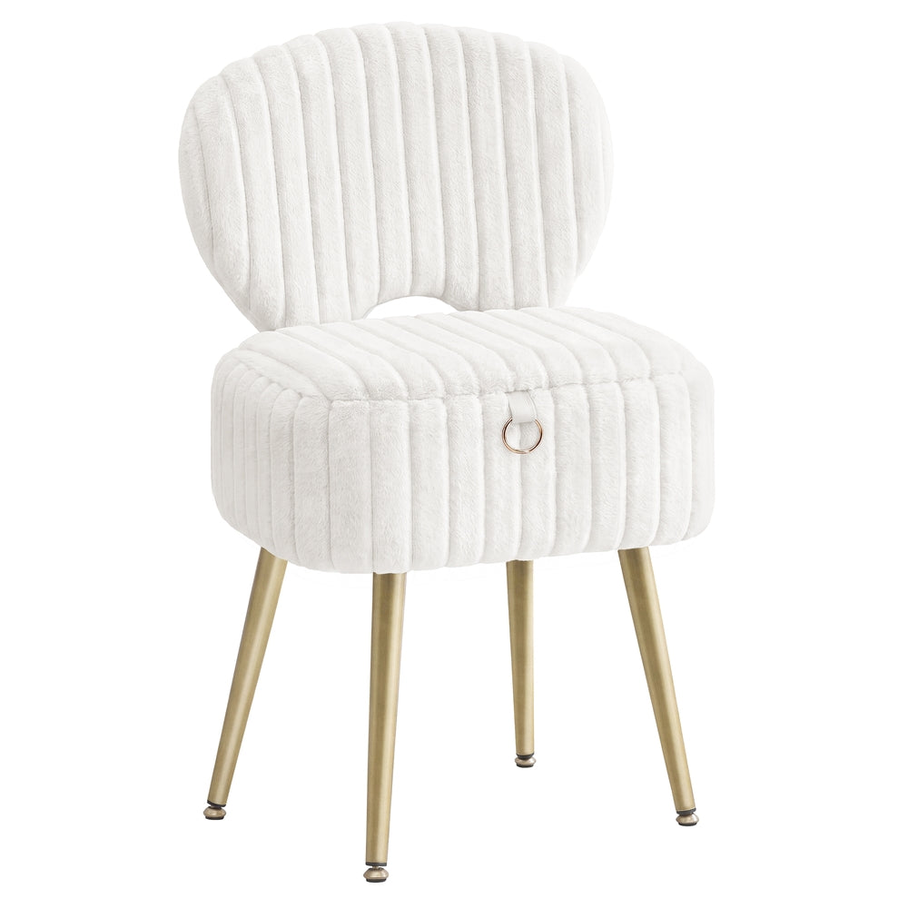 Small Vanity Chair with Storage & Folding Backrest