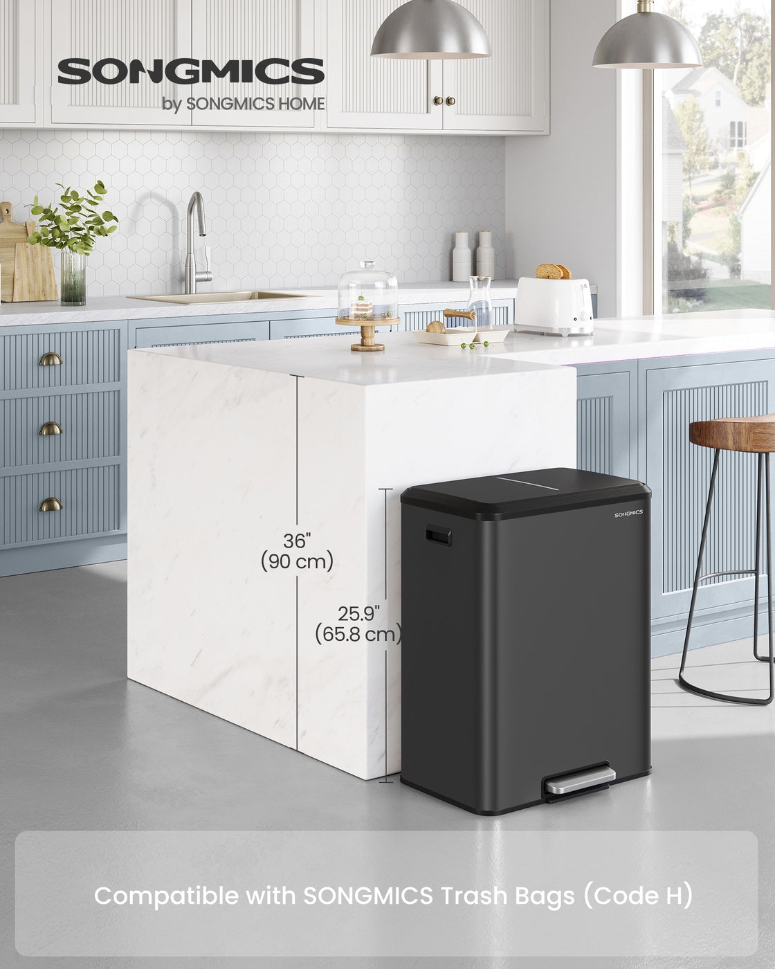 Stainless steel dual pedal trash can for kitchen recycling - Image 2