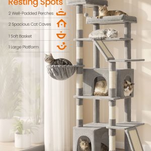 Feandrea 72.6-Inch Tall Cat Tree Tower for Indoor Extra Large Cats