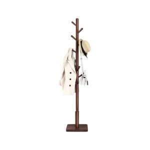 Solid wood coat rack with adjustable height for entryway