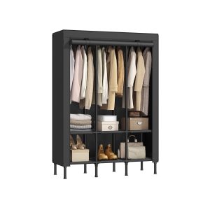 Wardrobe Closet with 3 Hanging Rails and 6 Shelves
