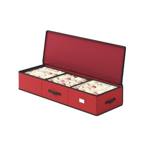 SONGMICS Christmas Ornament Storage Box. Bauble Storage Box with Dividers. Oxford Fabric. Zippers. Side Handles. Under the Bed
