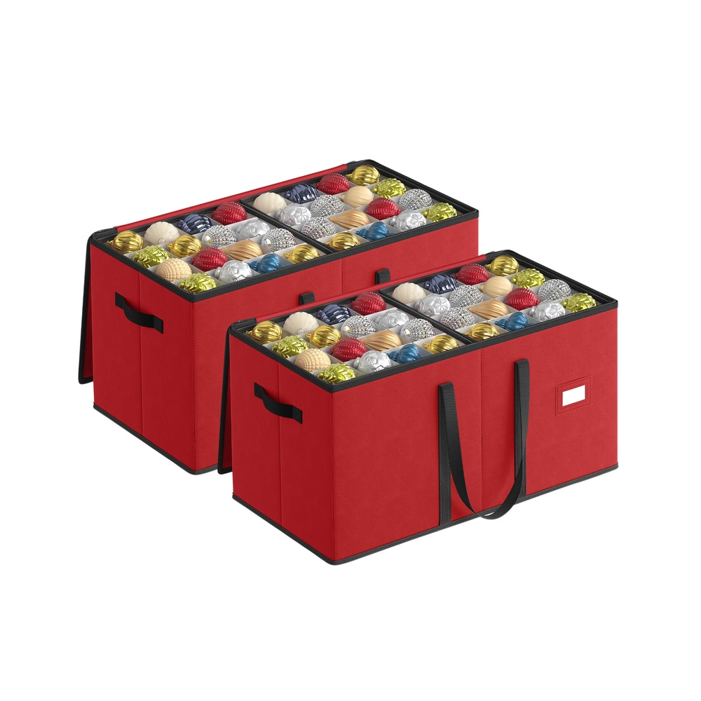 SONGMICS Christmas Ornament Storage Box. Bauble Storage Box with Dividers. Oxford Fabric. Zippers. Side Handles. Under the Bed - Image 3