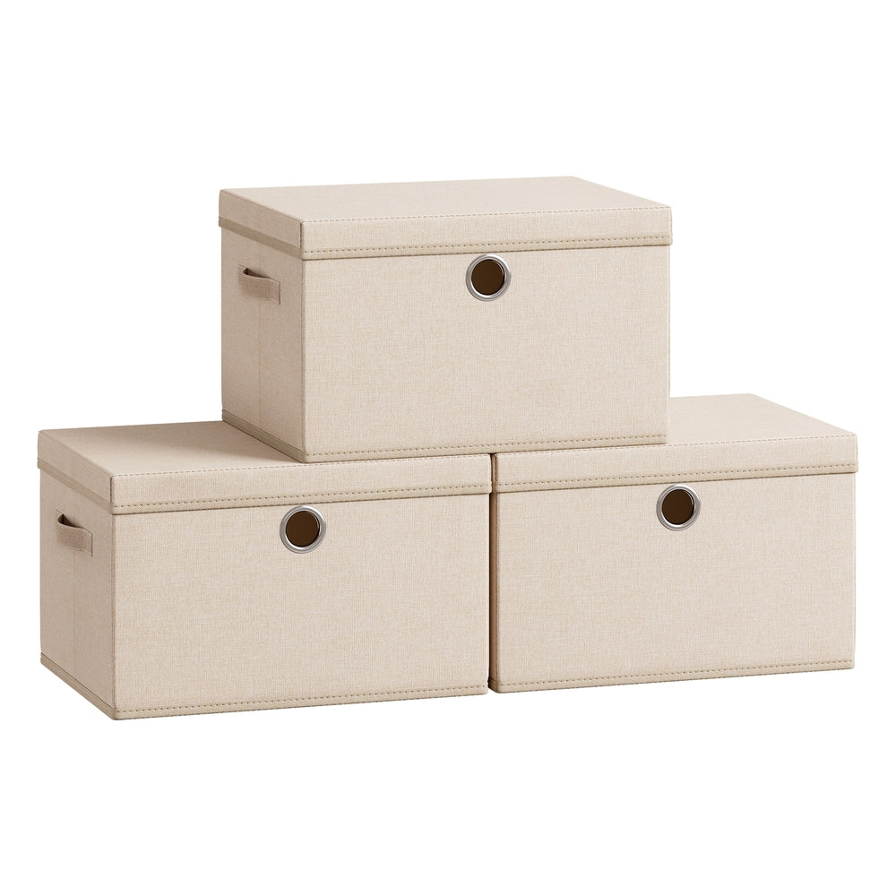 Stackable fabric storage boxes with lids and handles