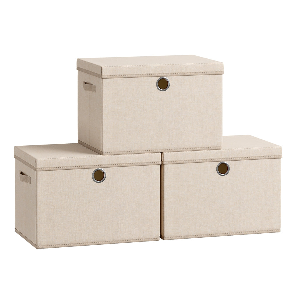 Stackable fabric storage boxes with lids and handles - Image 2
