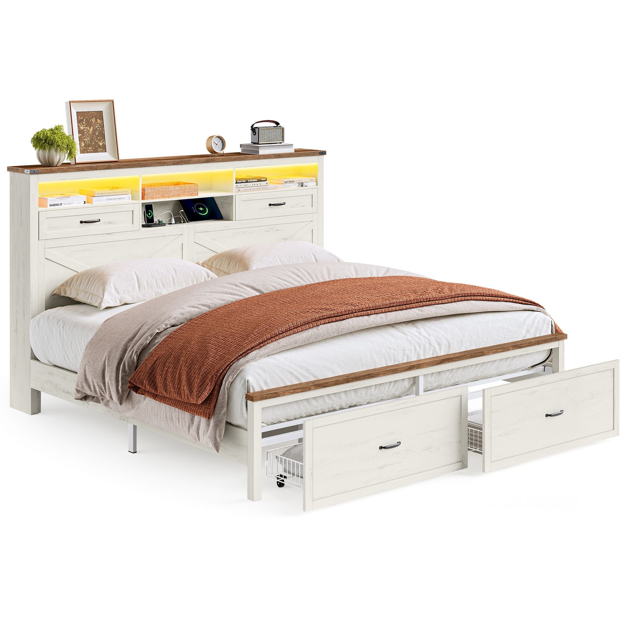 VASAGLE King Bed Frame with Storage Headboard