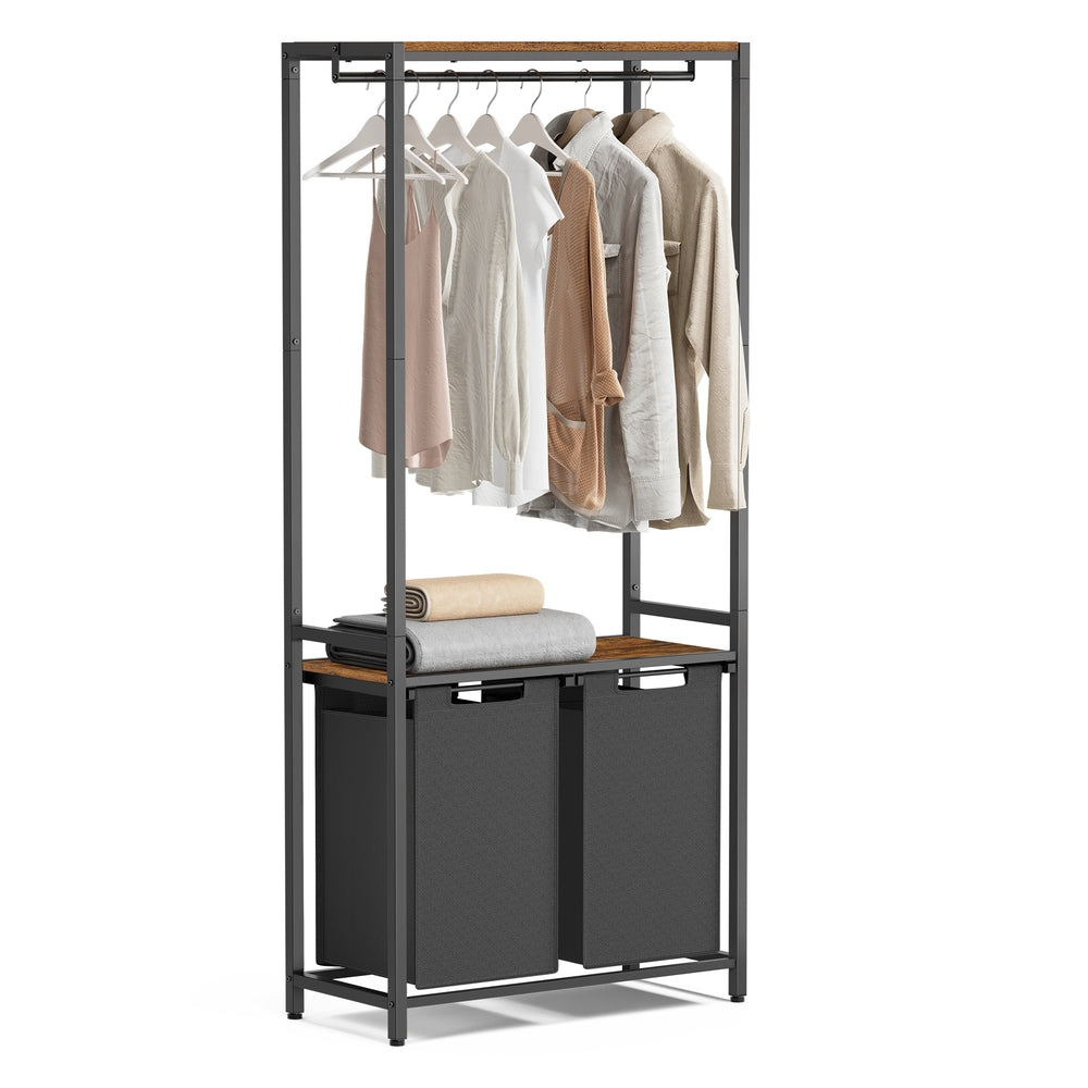 2-Section Laundry Basket with Clothes Rail - Image 2