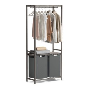 2-Section Laundry Basket with Clothes Rail