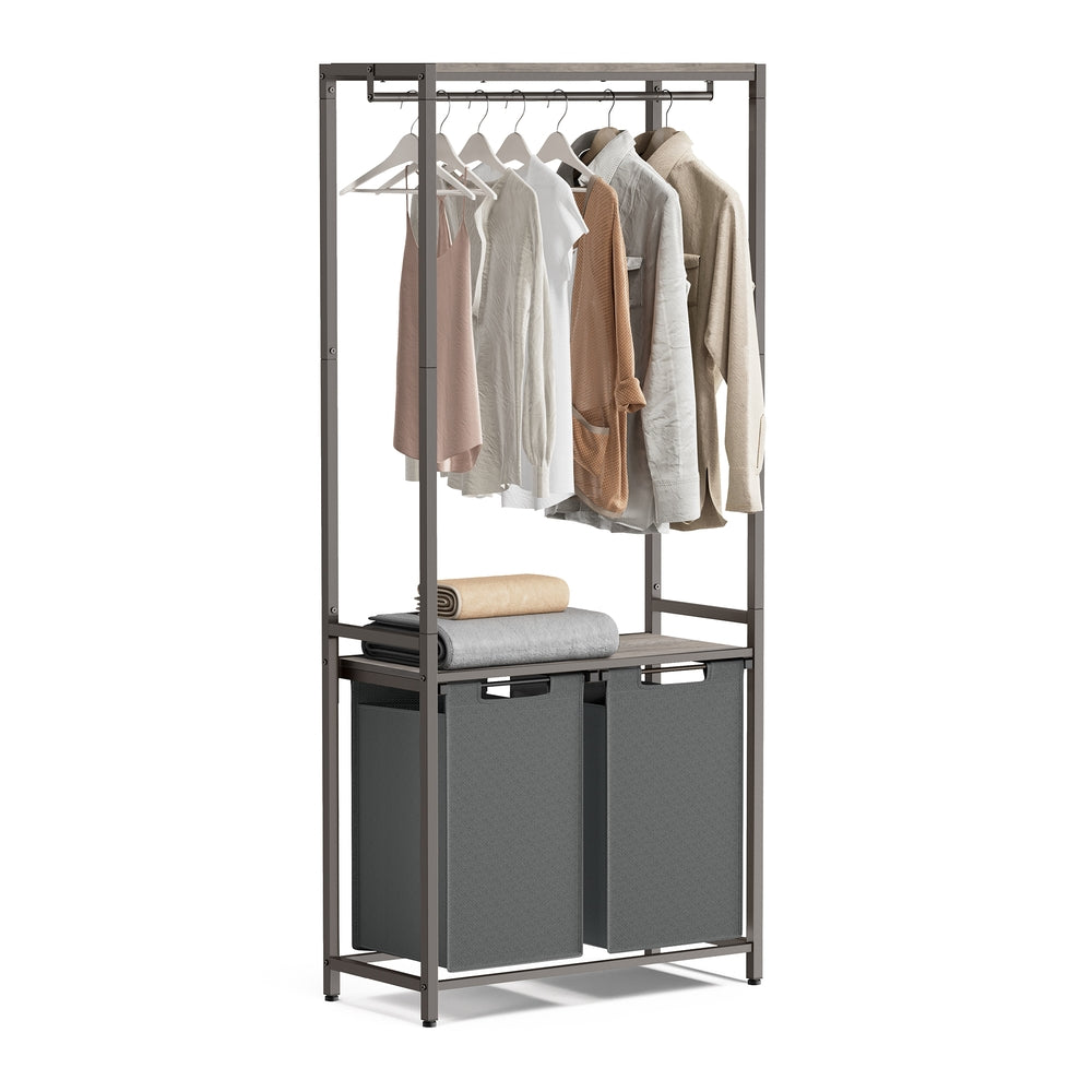 2-Section Laundry Basket with Clothes Rail