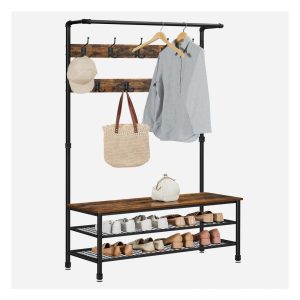 Hall Tree with Shoe Bench. 9 Hooks and Hanging Rod