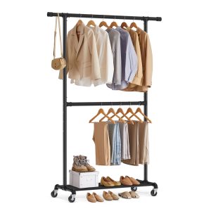 Double-Rod Metal Garment Rack on Wheels