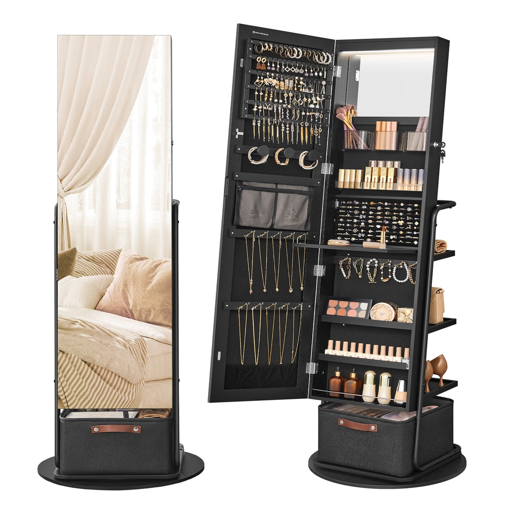 360° Swivel Mirrored Jewelry Cabinet with Lights - Image 2
