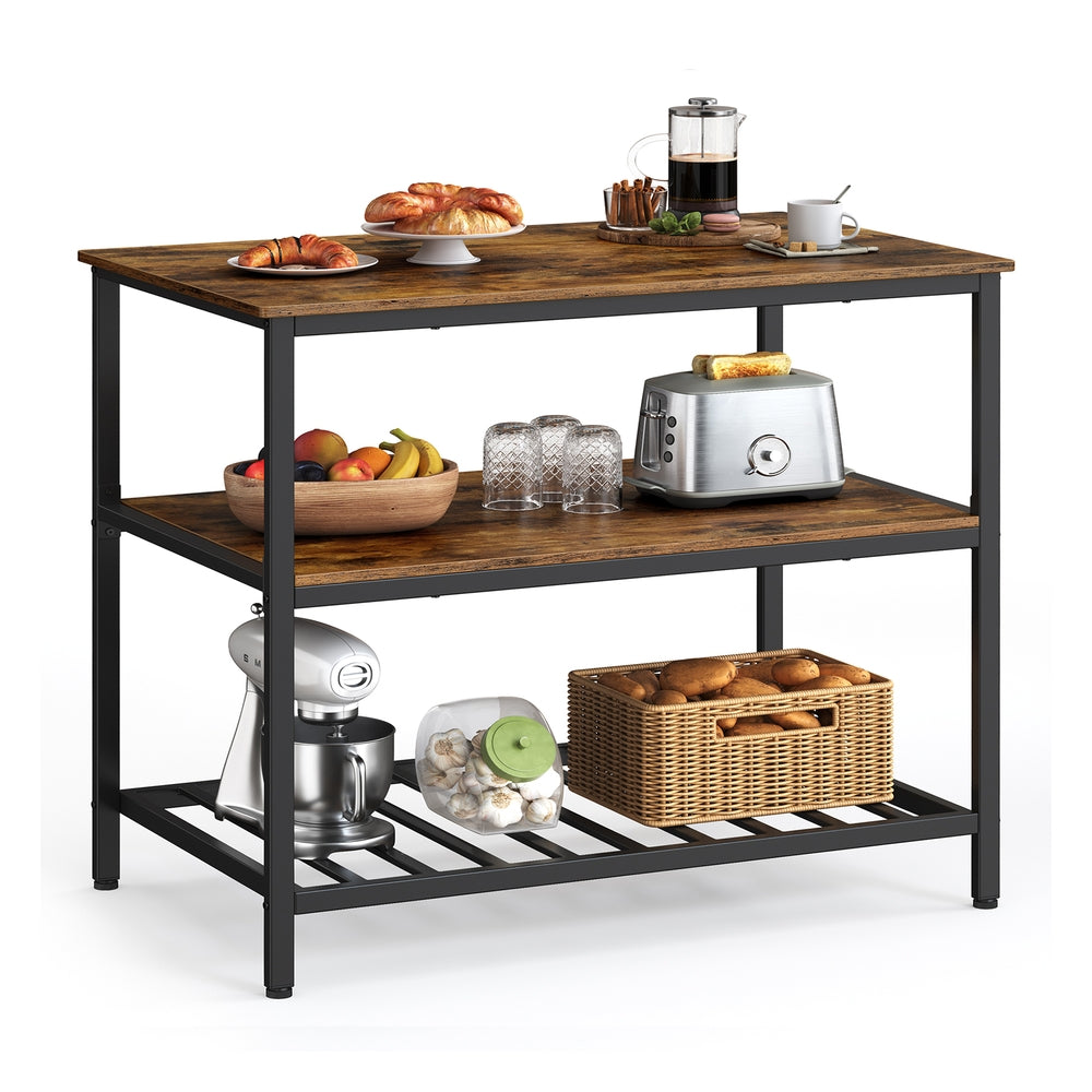 Industrial Kitchen Island with 3 Shelves