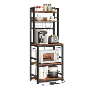 Bakers Rack with Charging Station and Adjustable Shelf