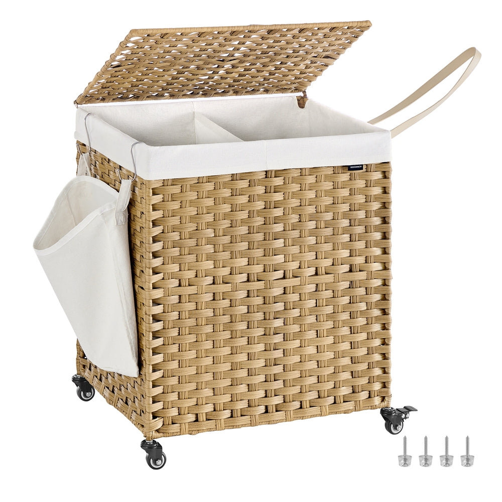Handwoven Laundry Basket with Wheels - Image 6