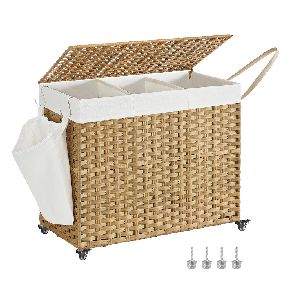 Handwoven Laundry Basket with Wheels - Image 4