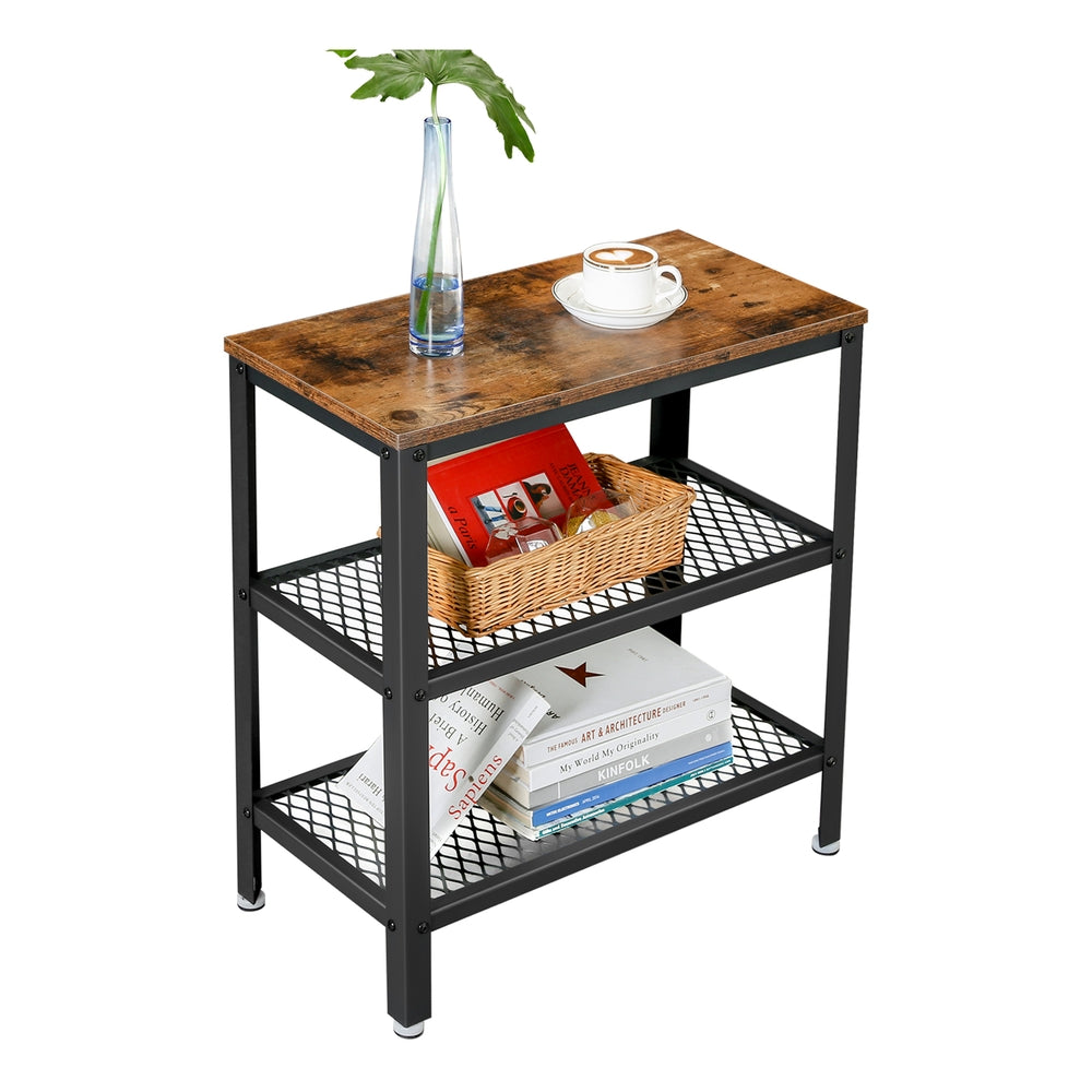 Industrial Brown Side Table with 2 Shelves