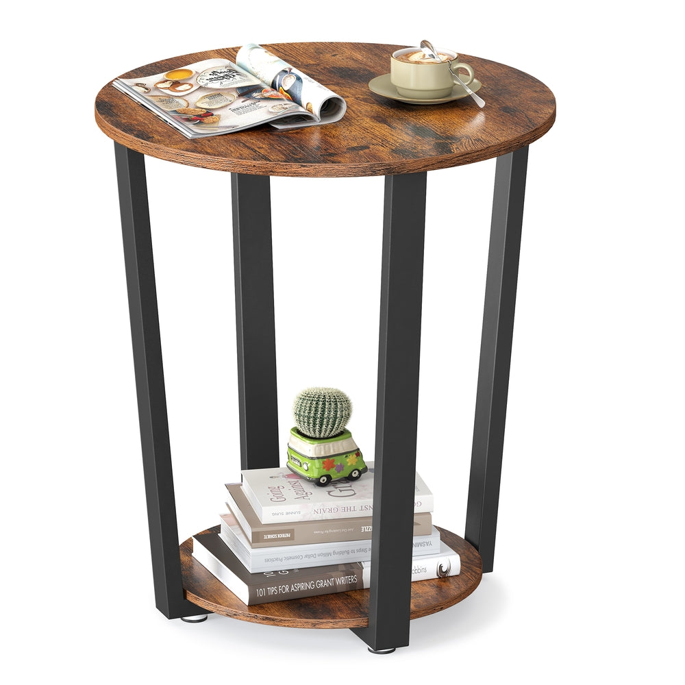 Industrial Round Side Table Rustic Brown & Black