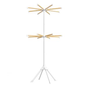 Foldable clothes drying rack with bamboo rods for indoor laundry