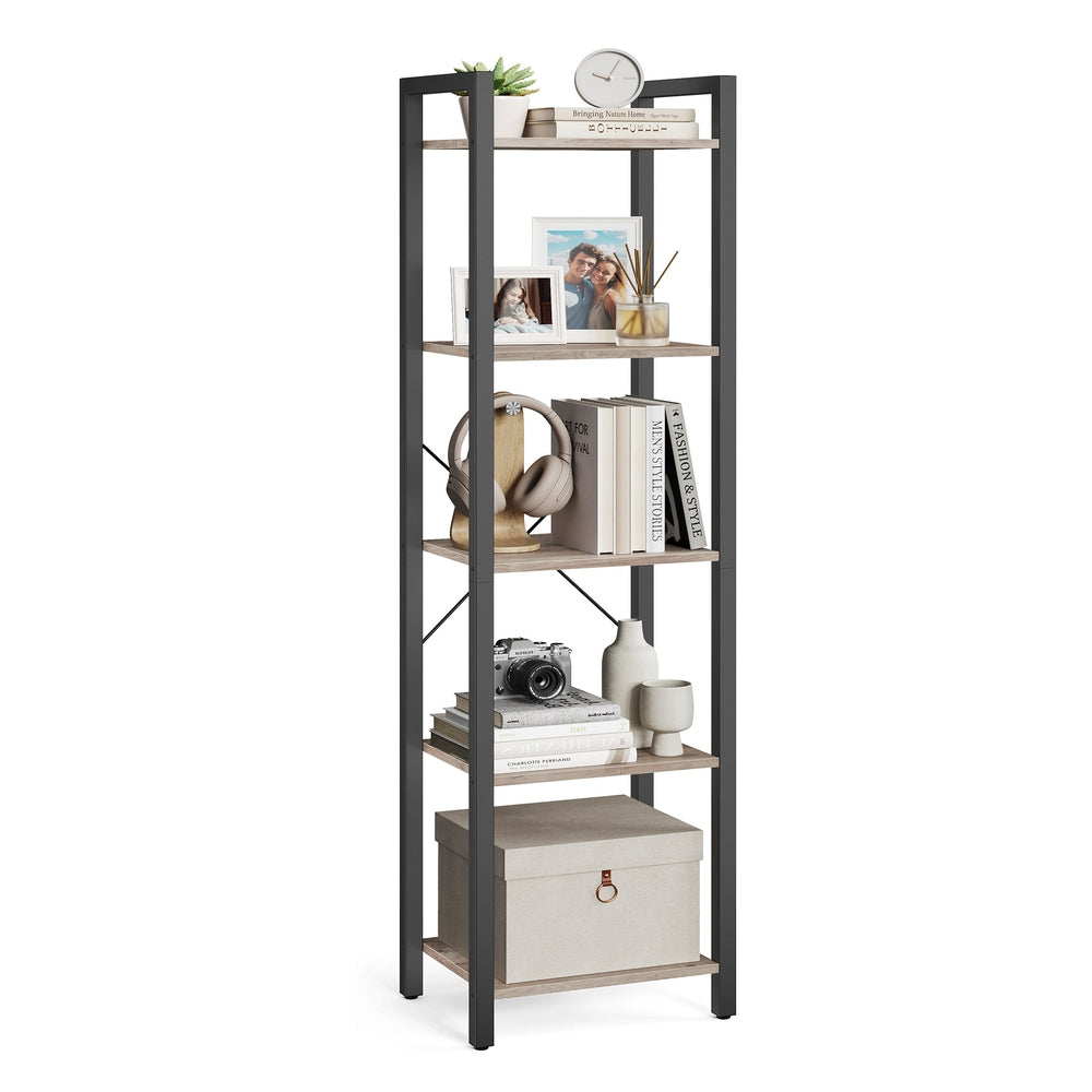 5-Tier Industrial Tall Bookshelf - Image 2