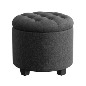 Linen Fabric Storage Ottoman