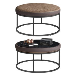LUIZ Collection - Round Ottoman with Padded Seat