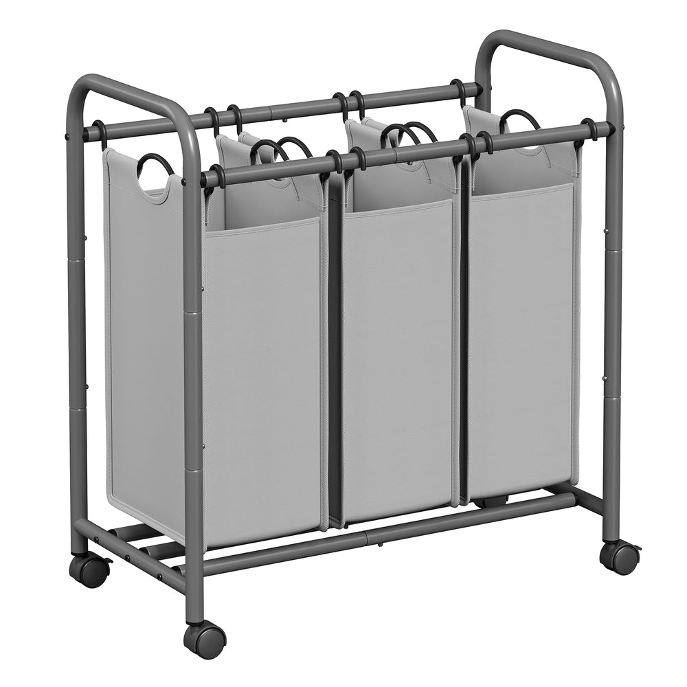 3-Section Laundry Hamper with Lockable Wheels - Image 2