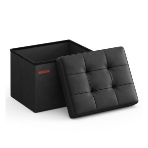 Folding Storage Ottoman Bench. Synthetic Leather
