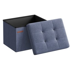 MAZIE Collection - Small Folding Storage Ottoman. Linen-Look Fabric