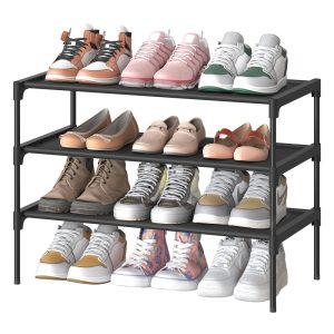 SONGMICS Shoe Rack. 3-Tier Shoe Storage Organizer. Space-Saving. 11.6 x 24.5 x 21 Inches. Entryway