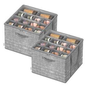 Fabric shoe organizer bin with handles and clear cover