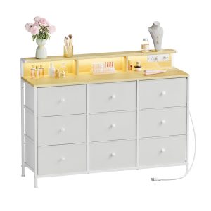 Dresser with 9 Fabric Drawers and LED Lights